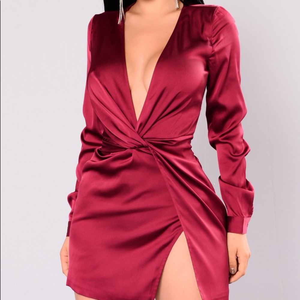 Fashion Nova Long Sleeve Burgundy Dress